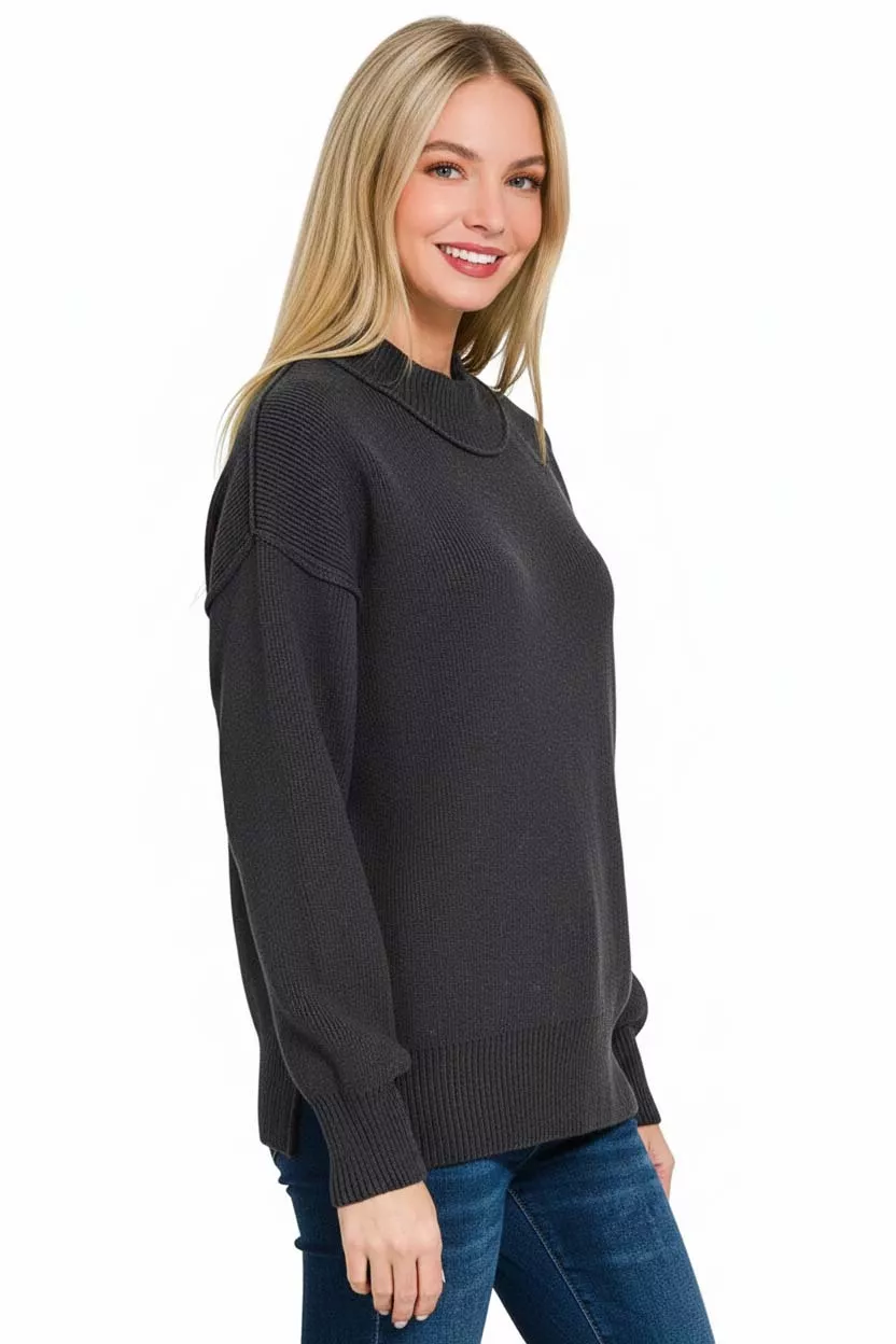 Wide Neckband Drop Shoulder Sweater, image 3