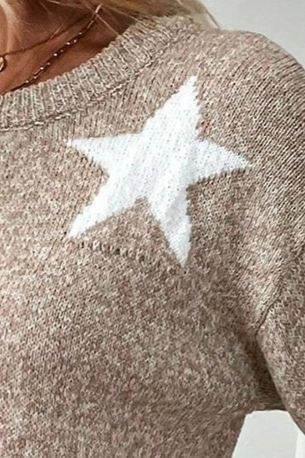 Star Round Neck Dropped Shoulder Sweater, image 3