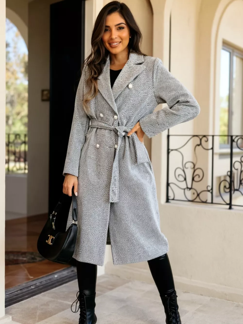 Double-Breasted Tie Waist Overcoat, image 4