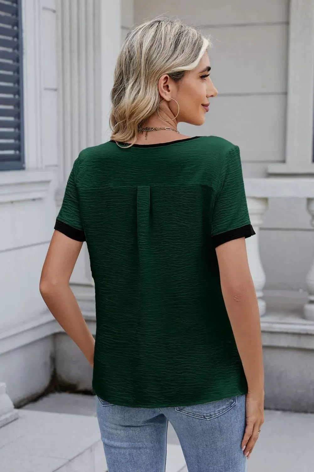 Cutout Round Neck Short Sleeve Blouse, image 8