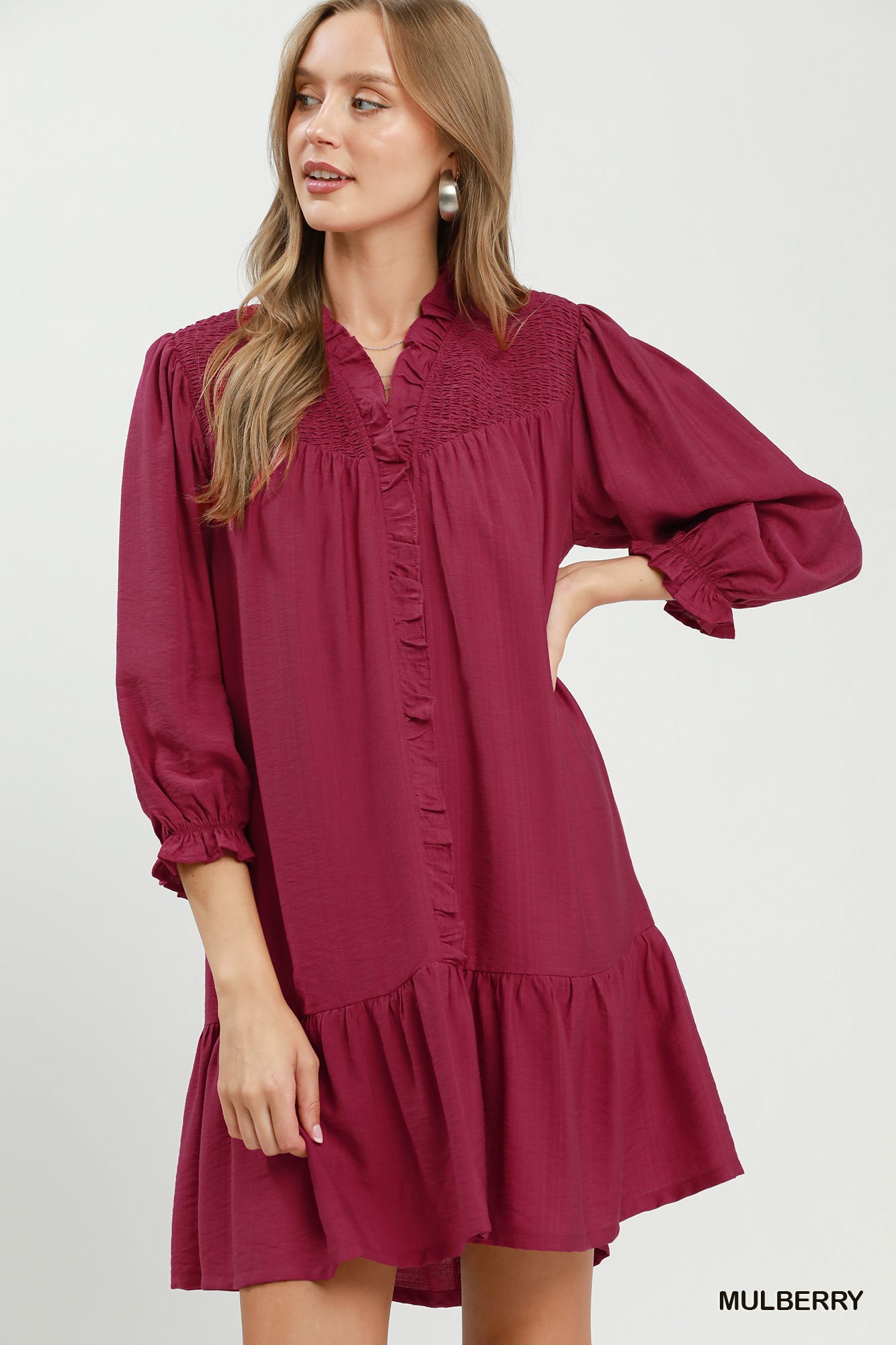 Smocked Ruffle Detail Tiered Mini Dress