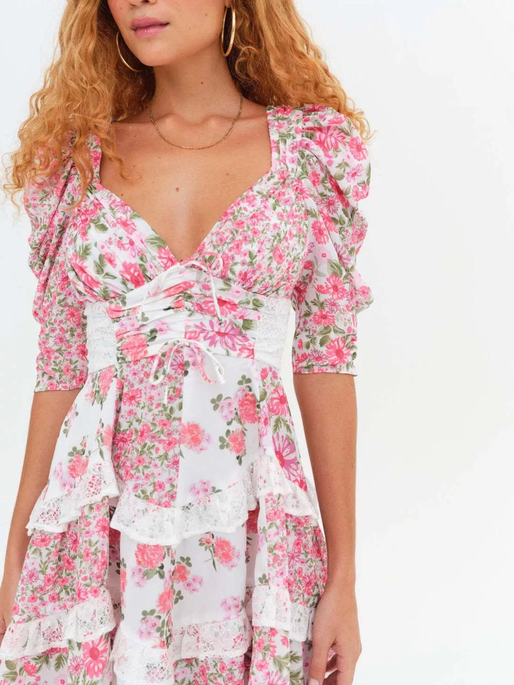 Ruffled Floral Print Half Sleeve Dress, image 9