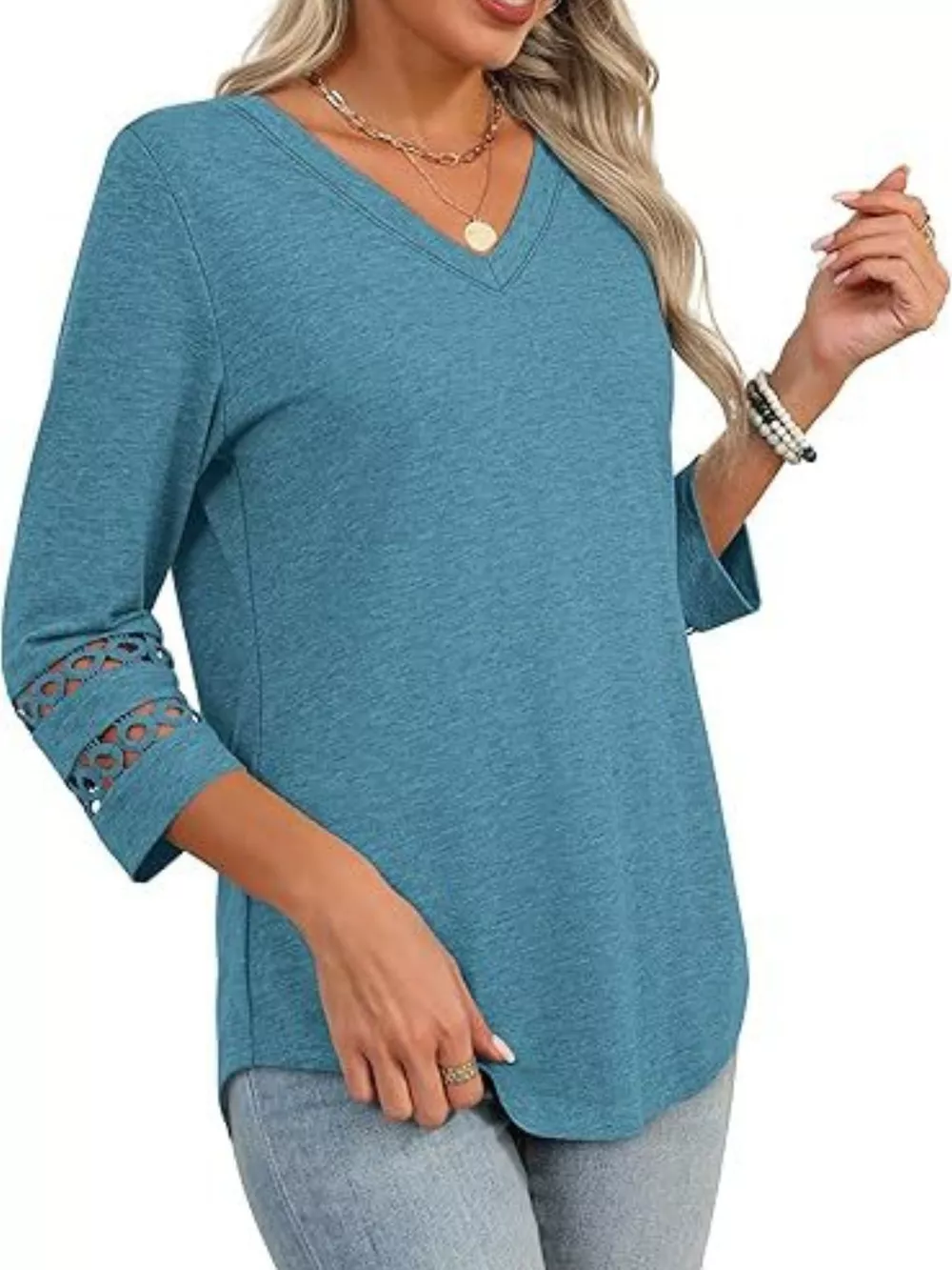 V-Neck Cutout 3/4 Sleeve T-Shirt, image 7