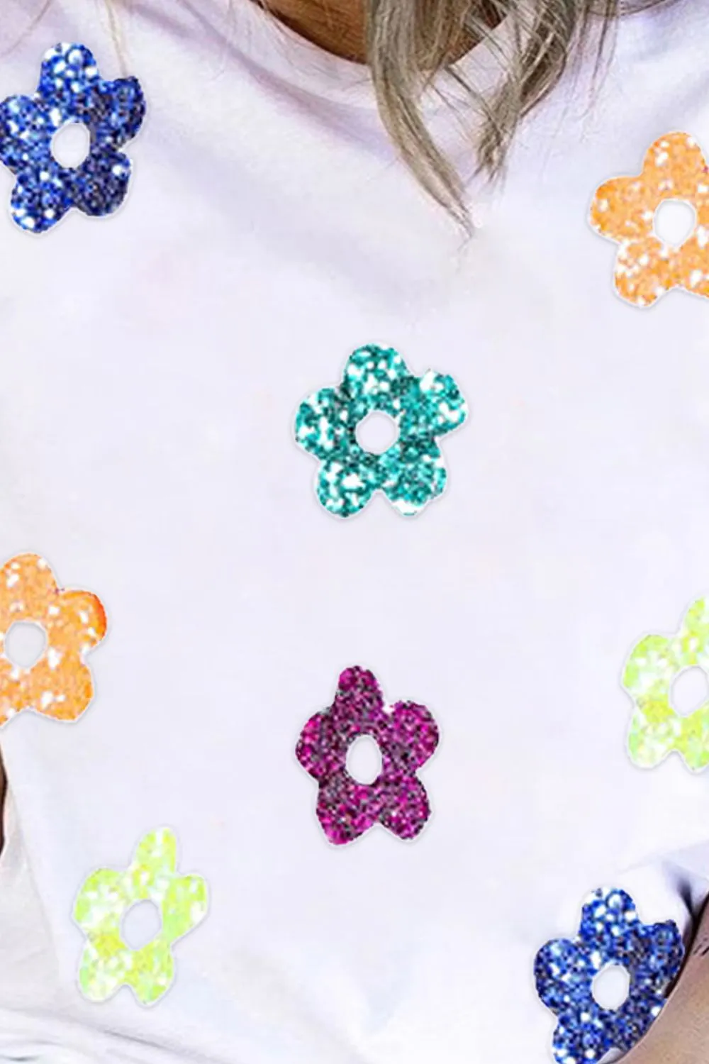 Sequin Flower Round Neck Short Sleeve T-Shirt, image 2