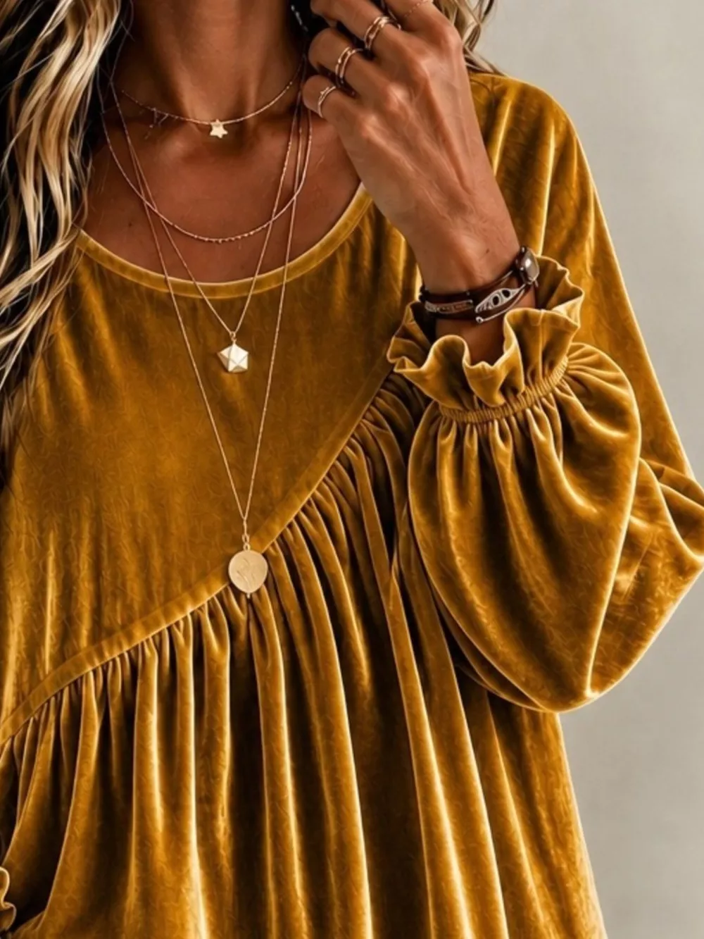 Full Size Velvet Round Neck Long Sleeve Blouse Plus Size, image 9