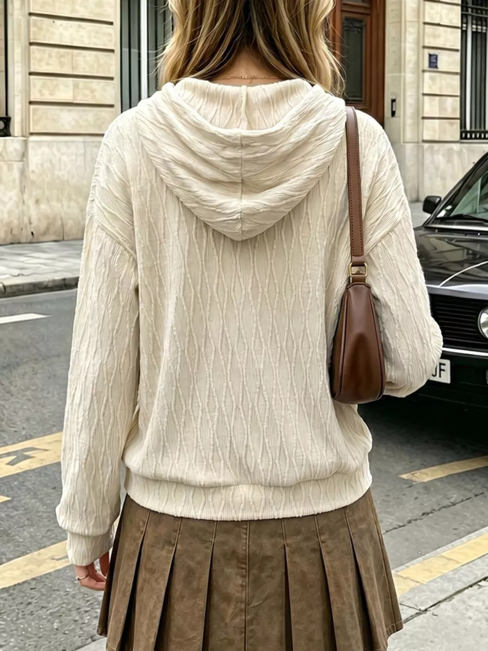 Textured Drawstring Dropped Shoulder Hoodie, image 4
