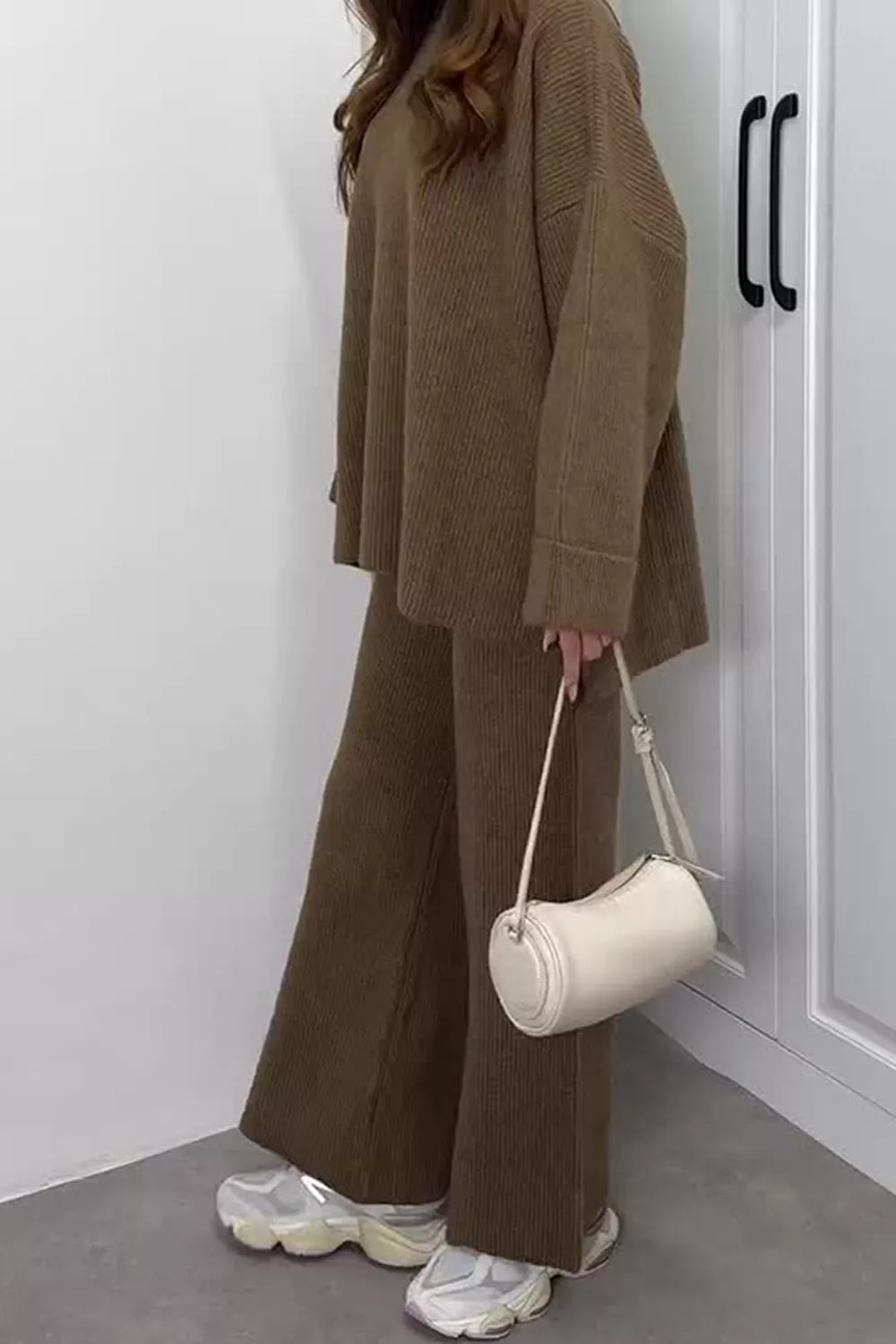 Dropped Shoulder Knit Sweater and Wide Leg Pants Set, image 9