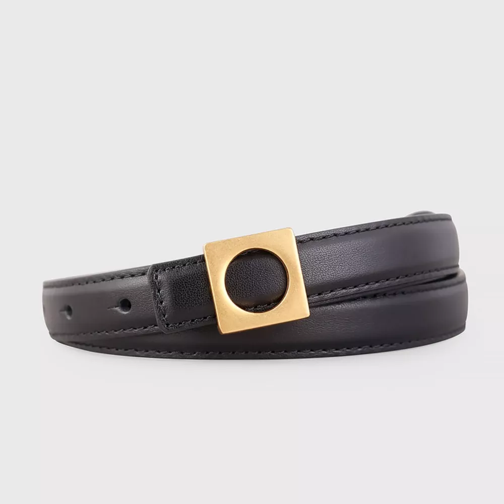 Square Buckle Skinny Leather Belt