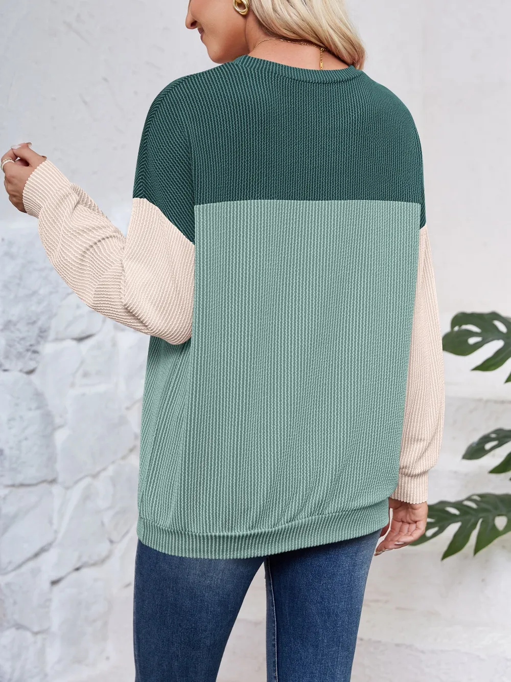 Color Block Round Neck Long Sleeve Sweatshirt, image 7