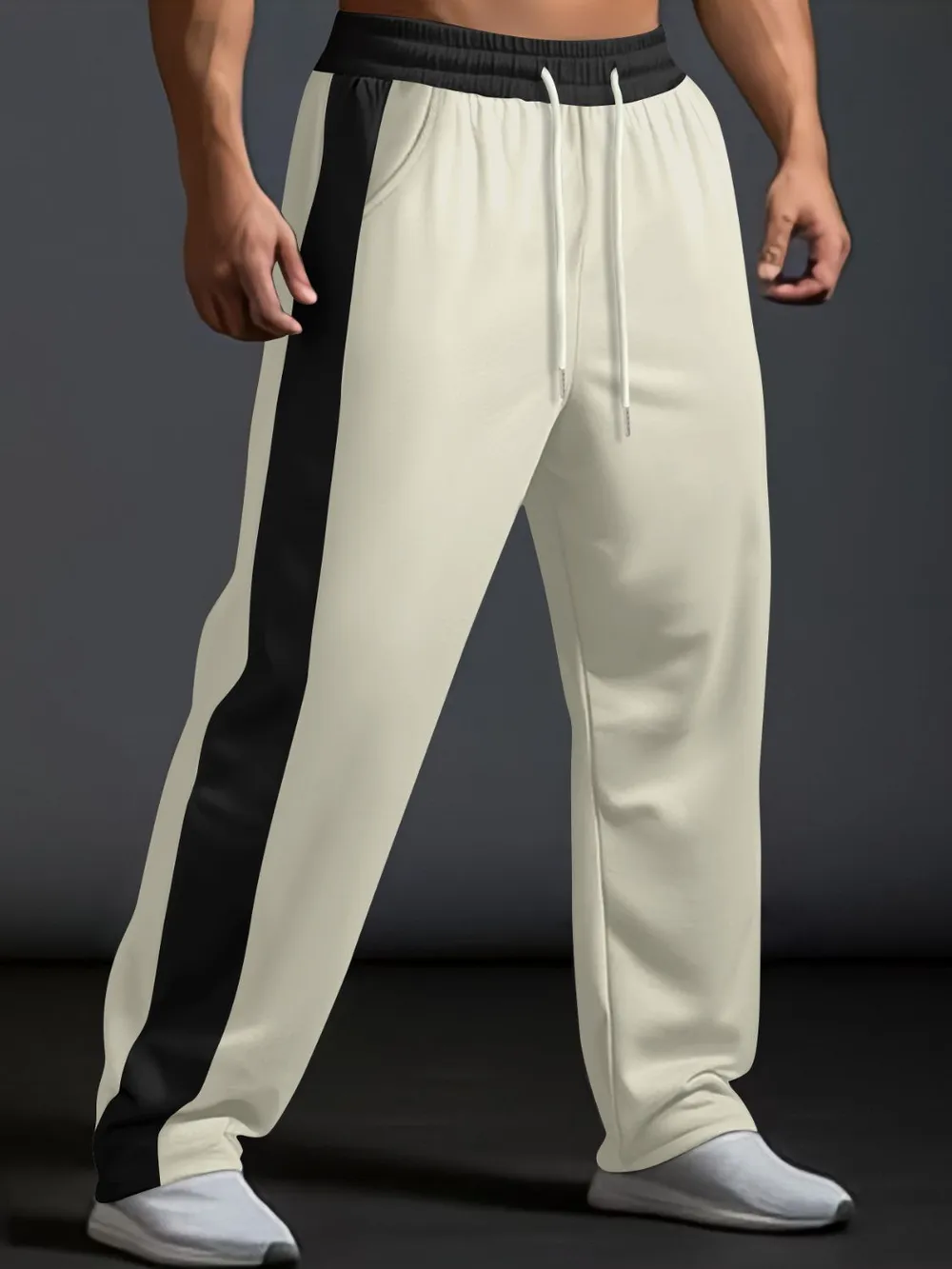 Men's Full Size Drawstring Contrast Wide Leg Pants Plus Size