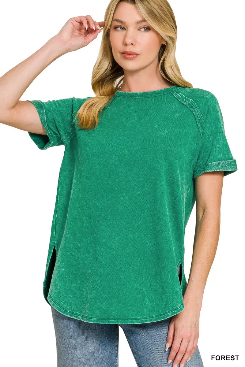 French Terry Washed Curved Hem Top