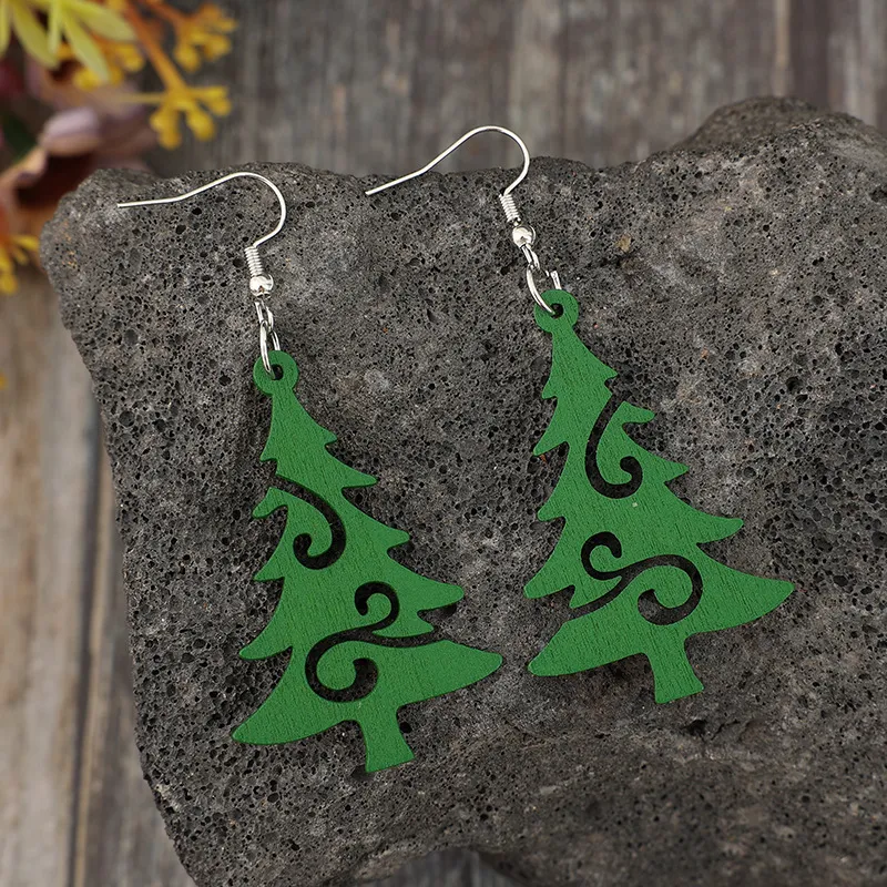 Christmas Tree Wooden Earrings, image 4