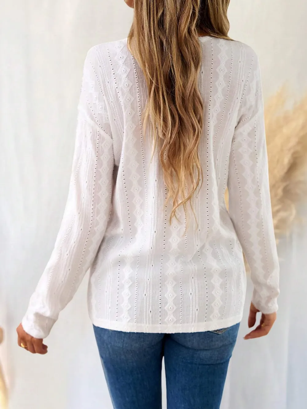Eyelet V-Neck Dropped Shoulder T-Shirt, image 3