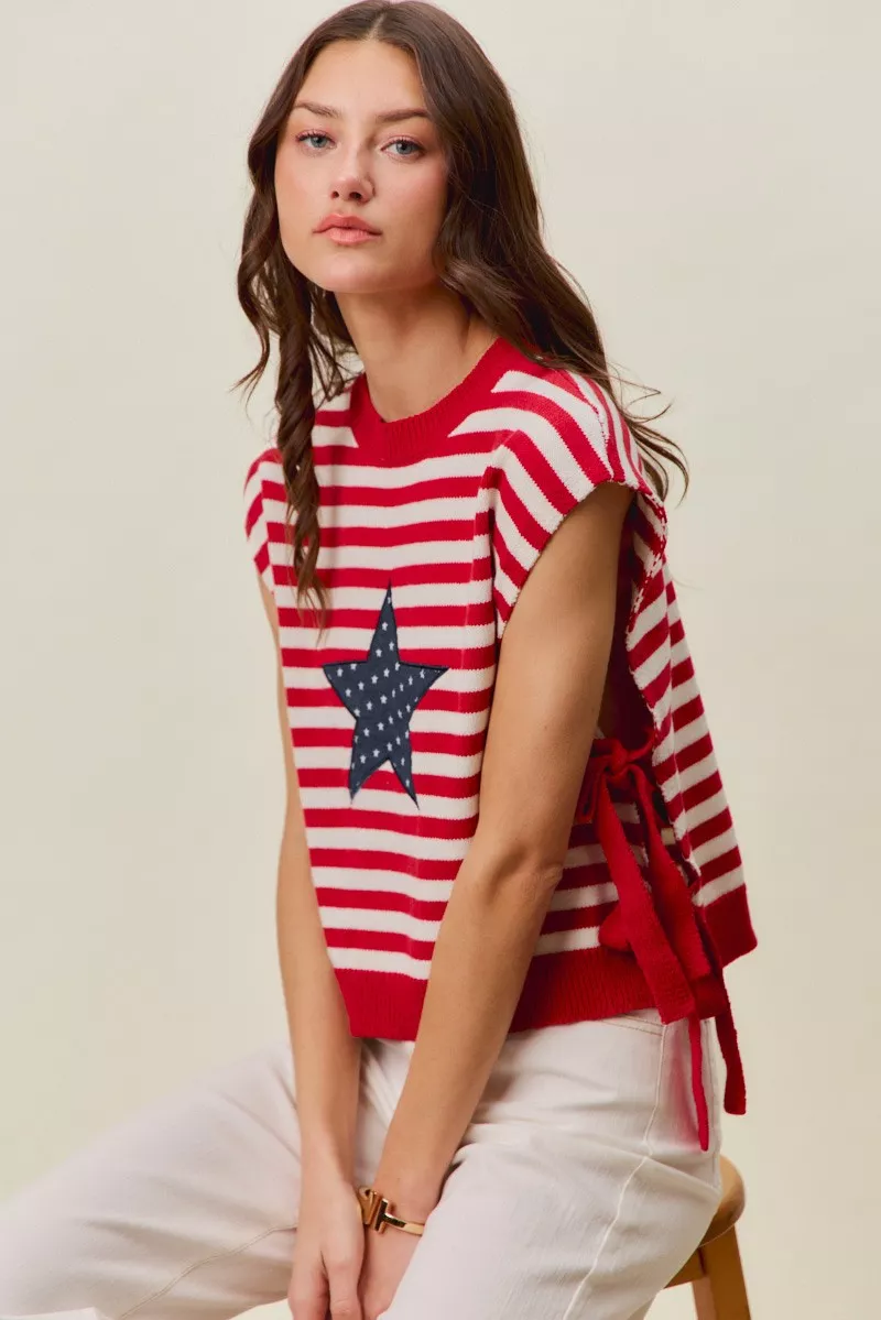 Stripe Star Patch 4th Of July Side Tie Vest Top, image 10