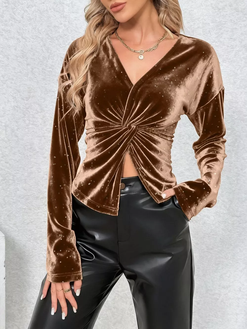 Velvet Twist-Front Long Sleeve T-Shirt