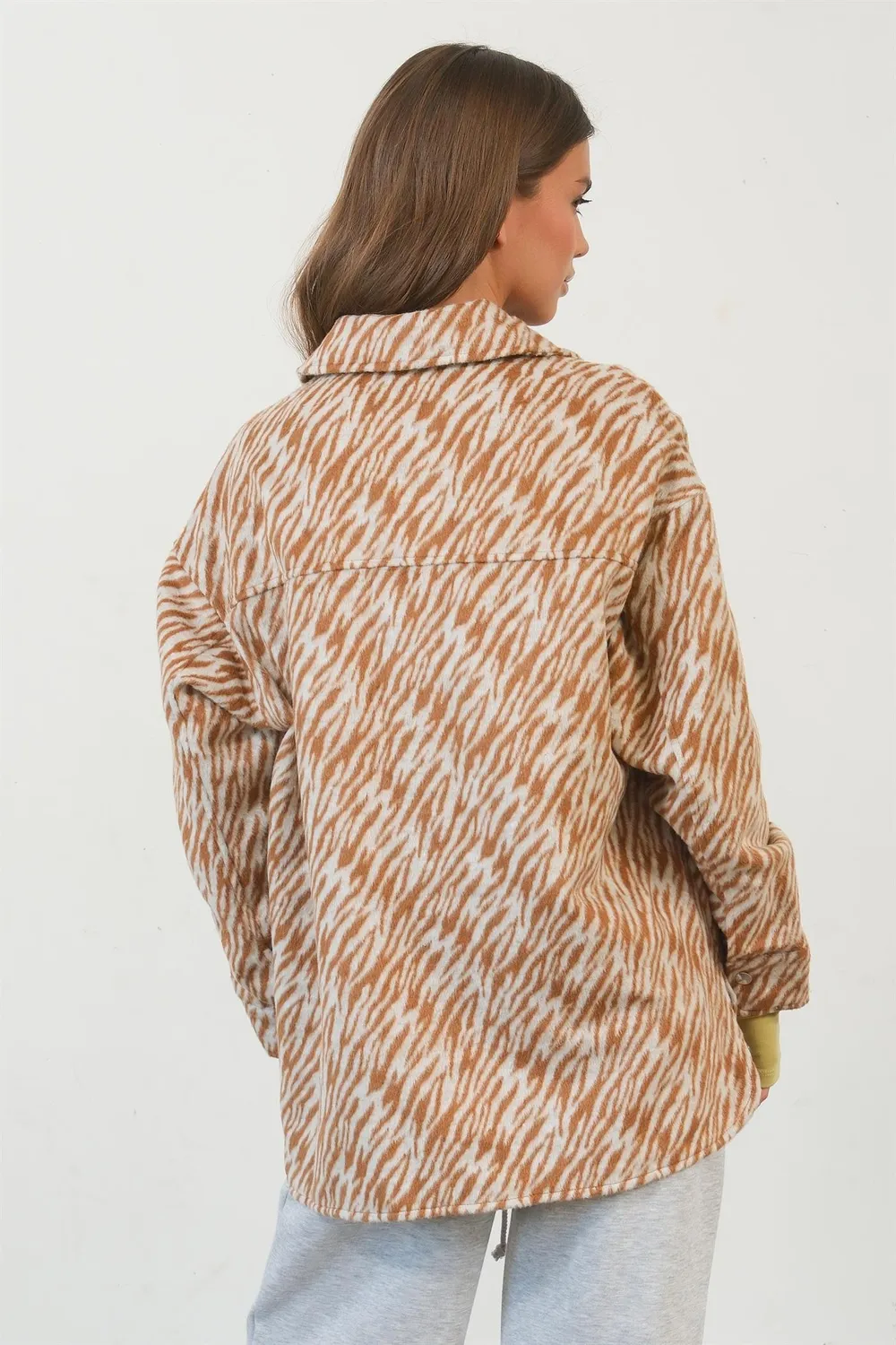 Zebra Print Snap Down Long Sleeve Shacket, image 2