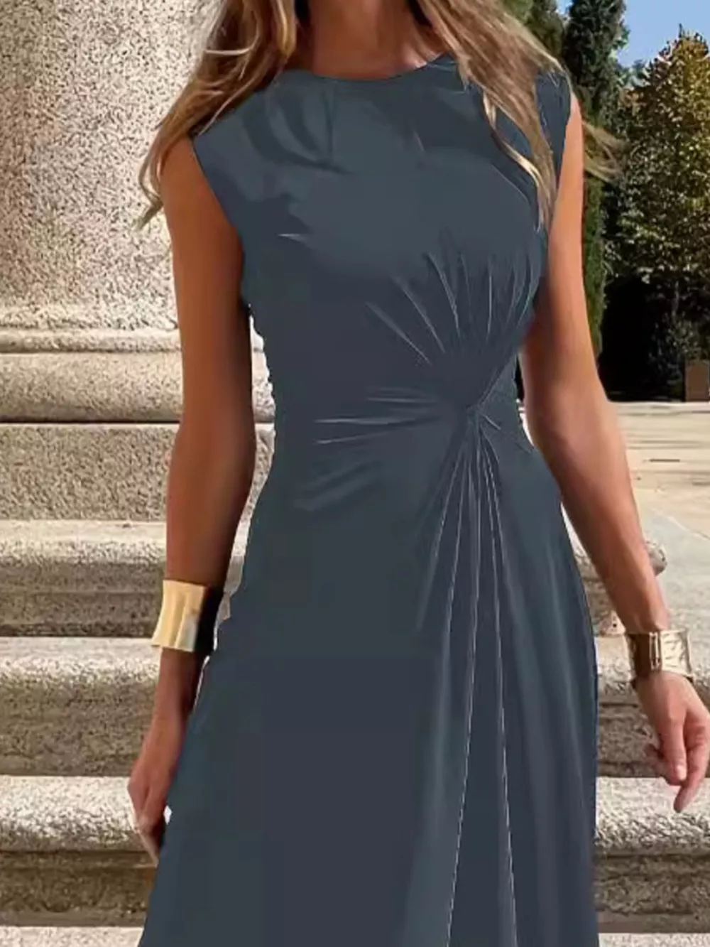 Twisted Round Neck Sleeveless Maxi Dress, image 4
