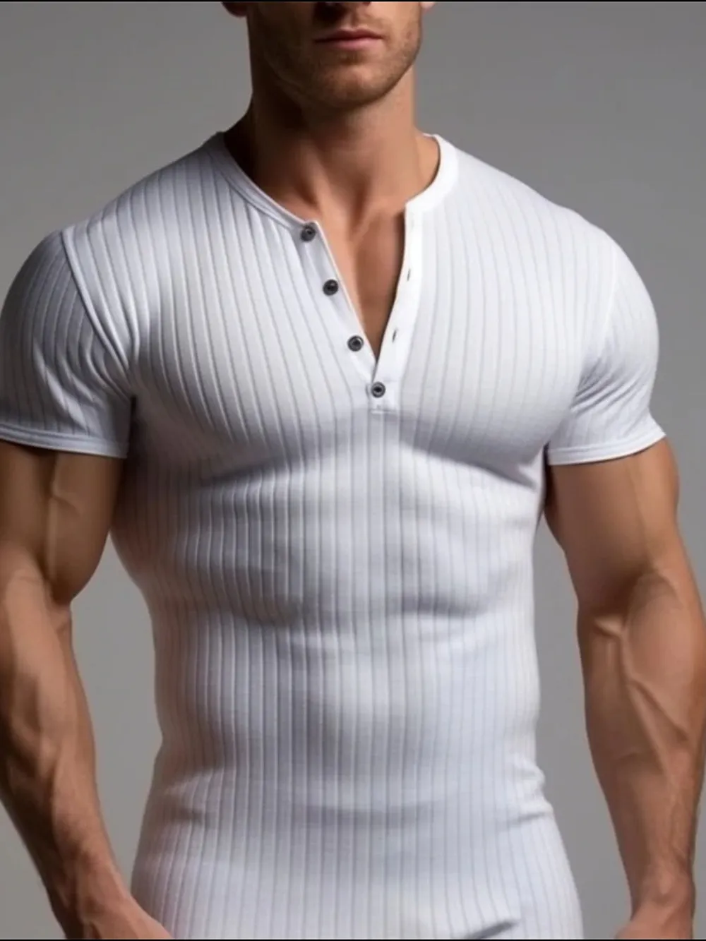 Men's Full Size Slim Fit Ribbed Henley Polo Shirt Plus Size, image 2