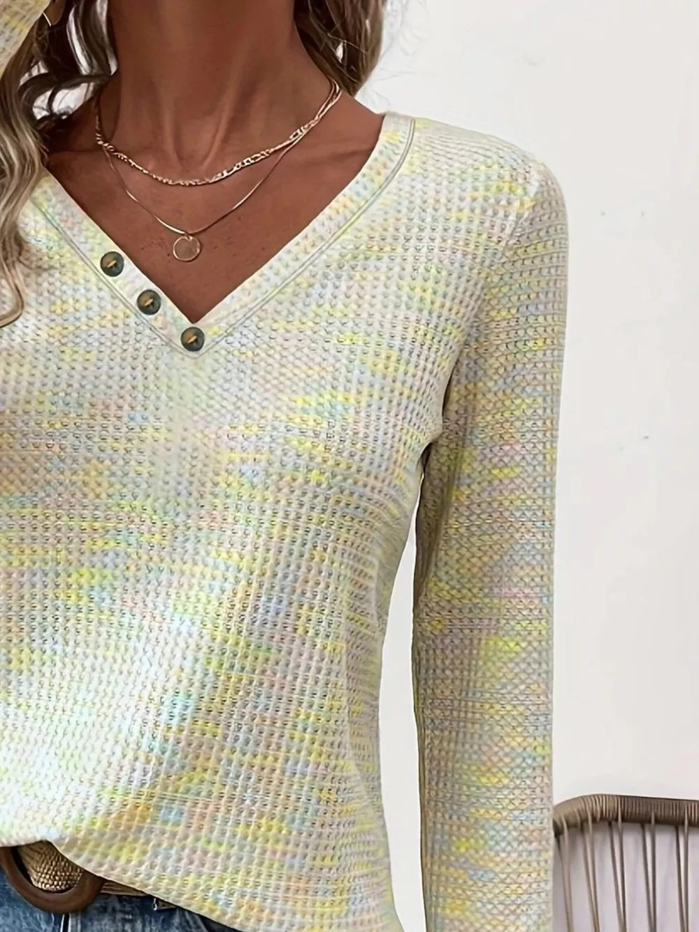 Decor Button V-Neck Long Sleeve Top, image 14