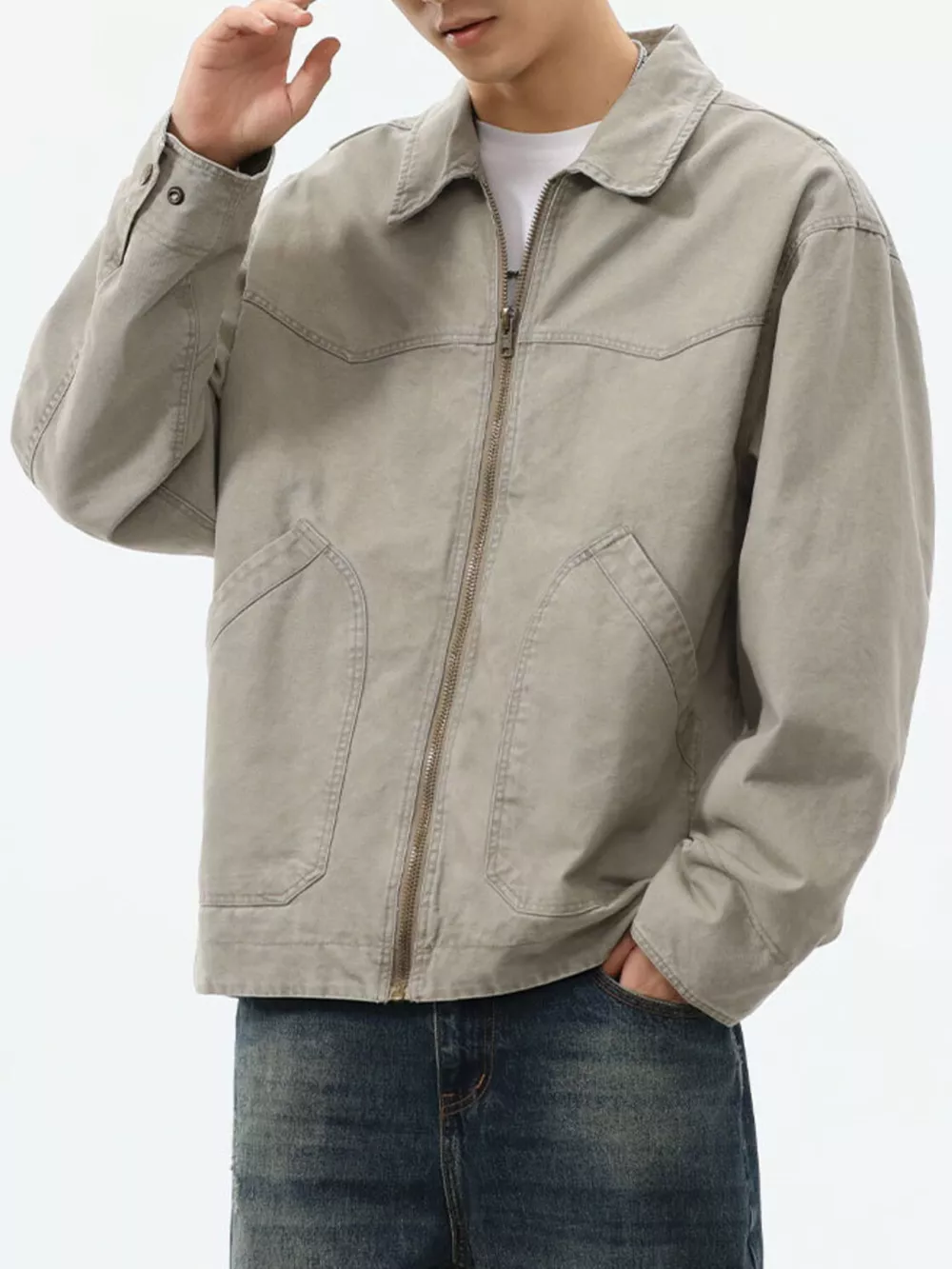 Men's Plus Size Zip-Up Trucker Jacket, image 4