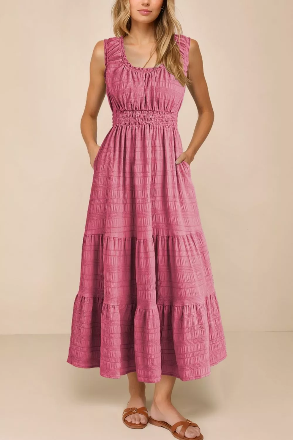 Scoop Neck Wide Strap Midi Dress