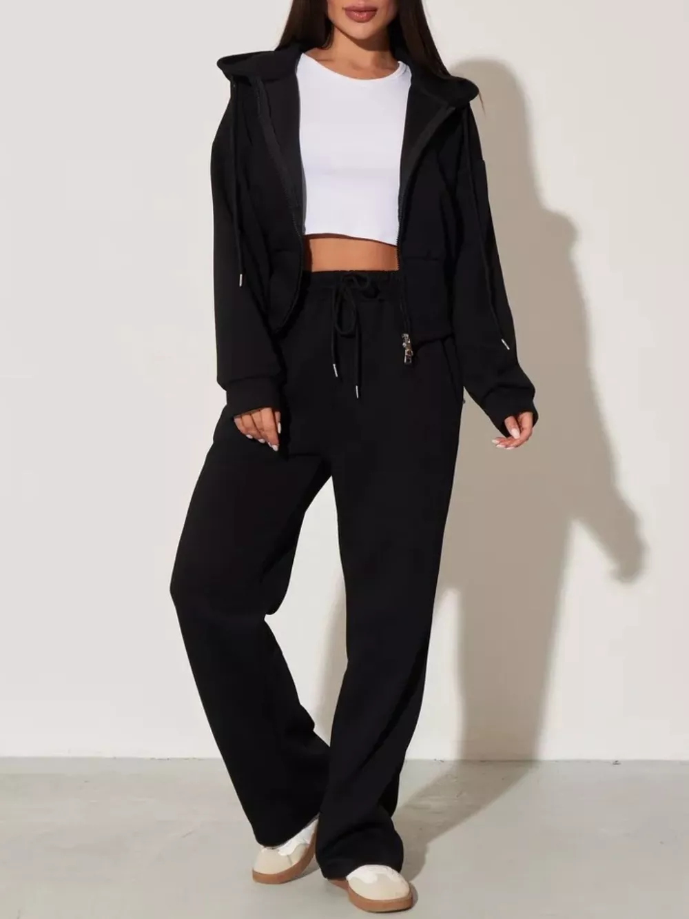 Zip-Up Hoodie and Wide-Leg Pants Set, image 14