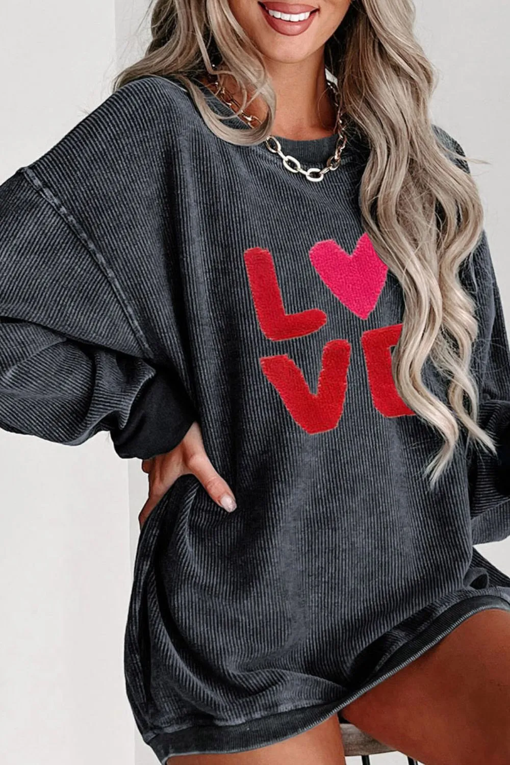 Valentine’s Day LOVE Round Neck Long Sleeve Sweatshirt, image 3