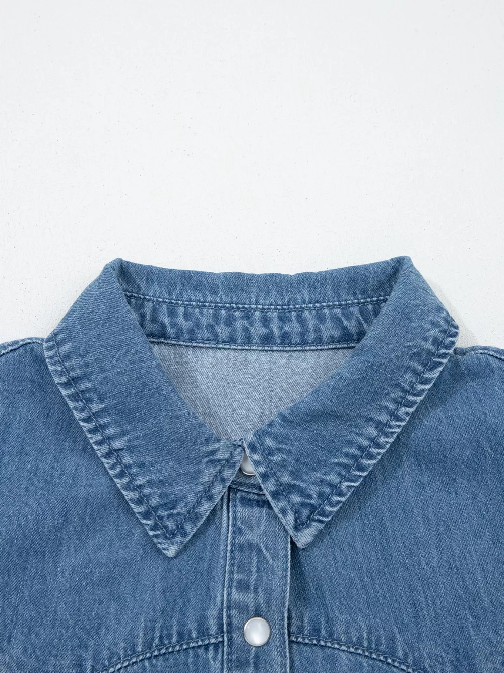 Ruffled Short Sleeve Denim Shirt, image 5