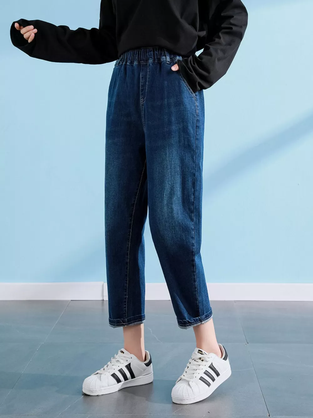 Plus Size High-Waisted Elastic Waistband Casual Jeans, image 9