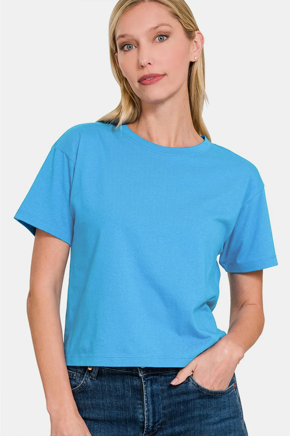 Round Neck Short Sleeve Cropped T-Shirt, image 2