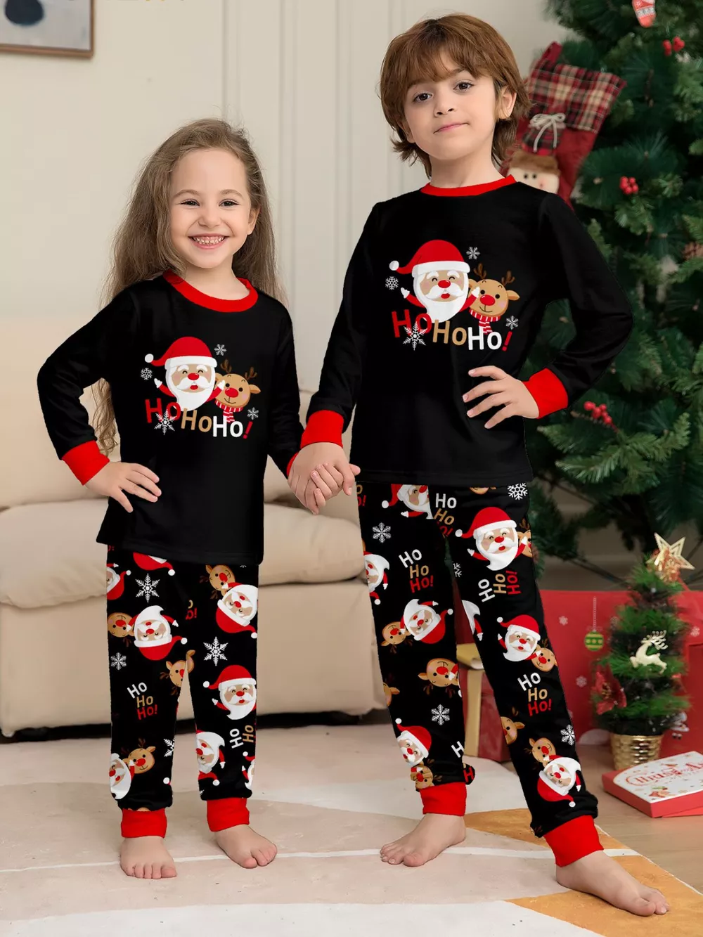 Full Size Matching Family Christmas Pajamas Set with Santa and Reindeer Print Plus Size, image 9