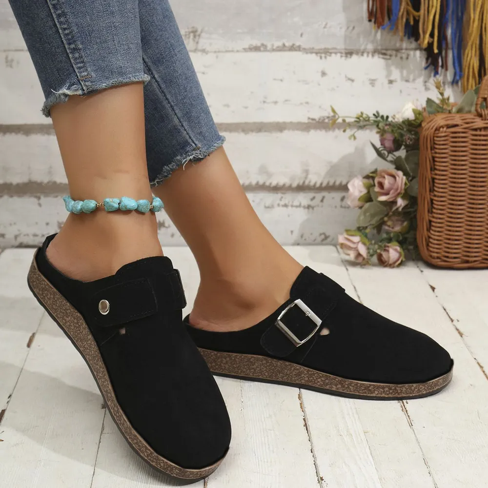 Suede Round Toe Buckle Slip-Ons, image 3