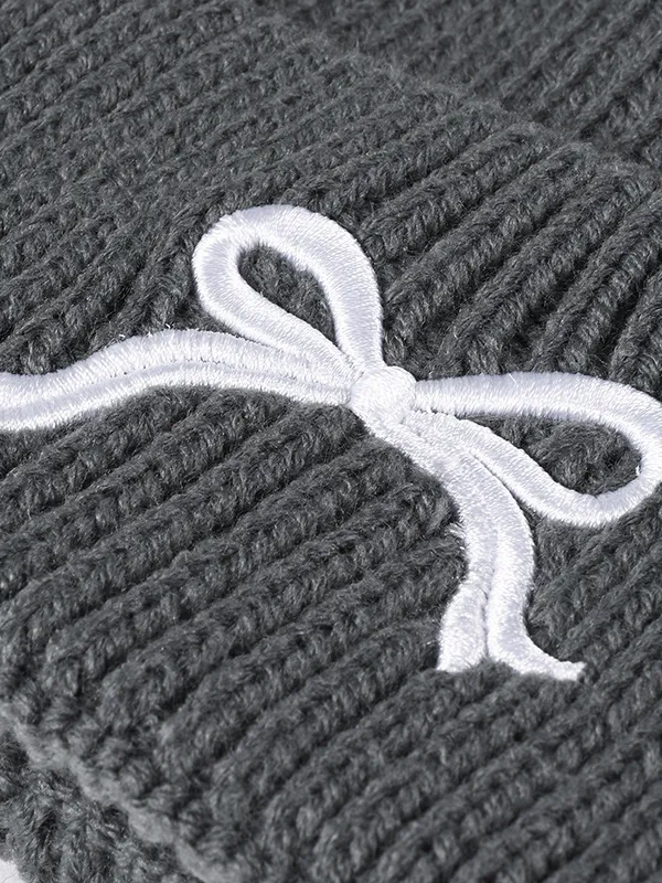 Embroidered Bow Knit Hat, image 6