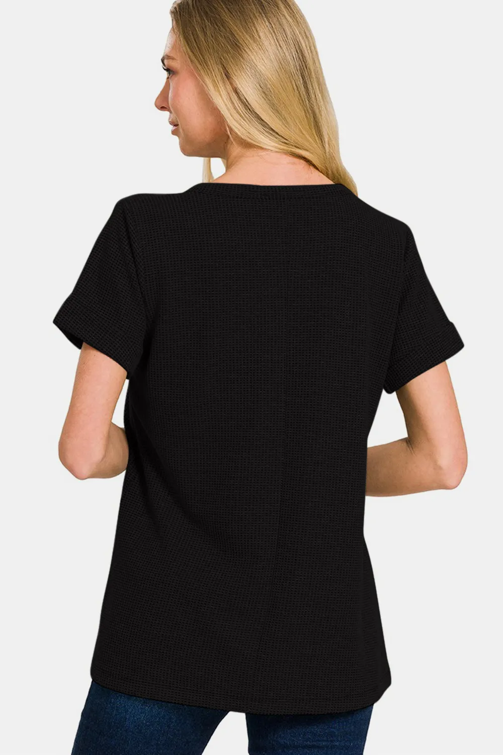 Notched Short Sleeve Waffle T-Shirt, image 2