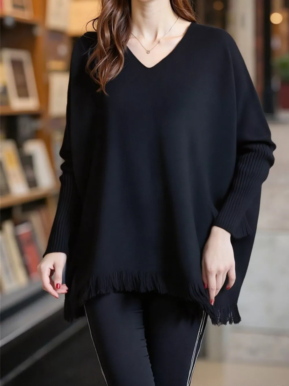 Raw Hem V-Neck Sweater, image 3