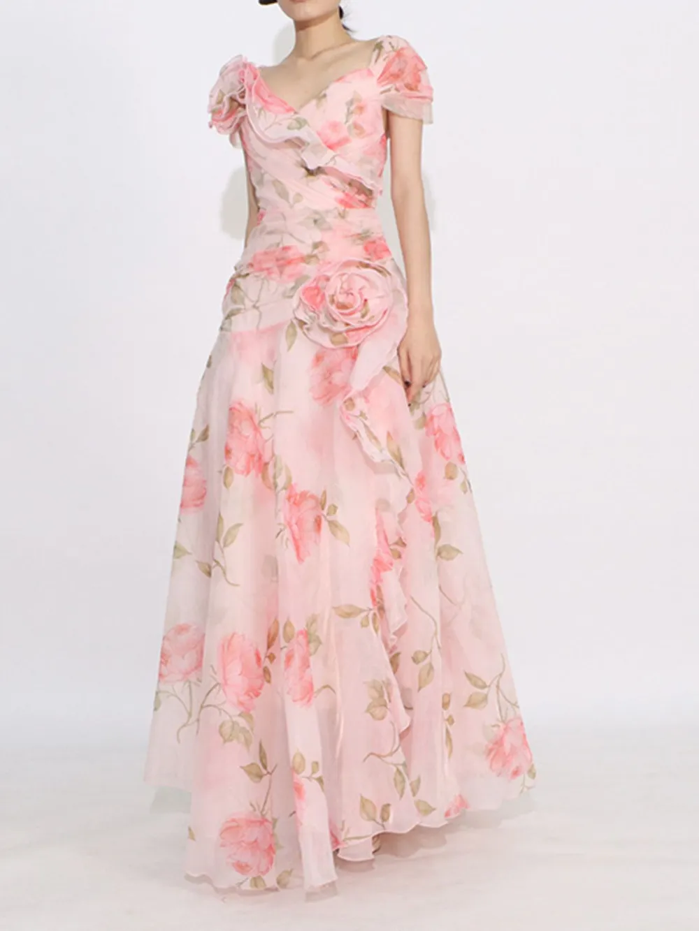 Floral Ruffled Short Sleeve Maxi Dress, image 6