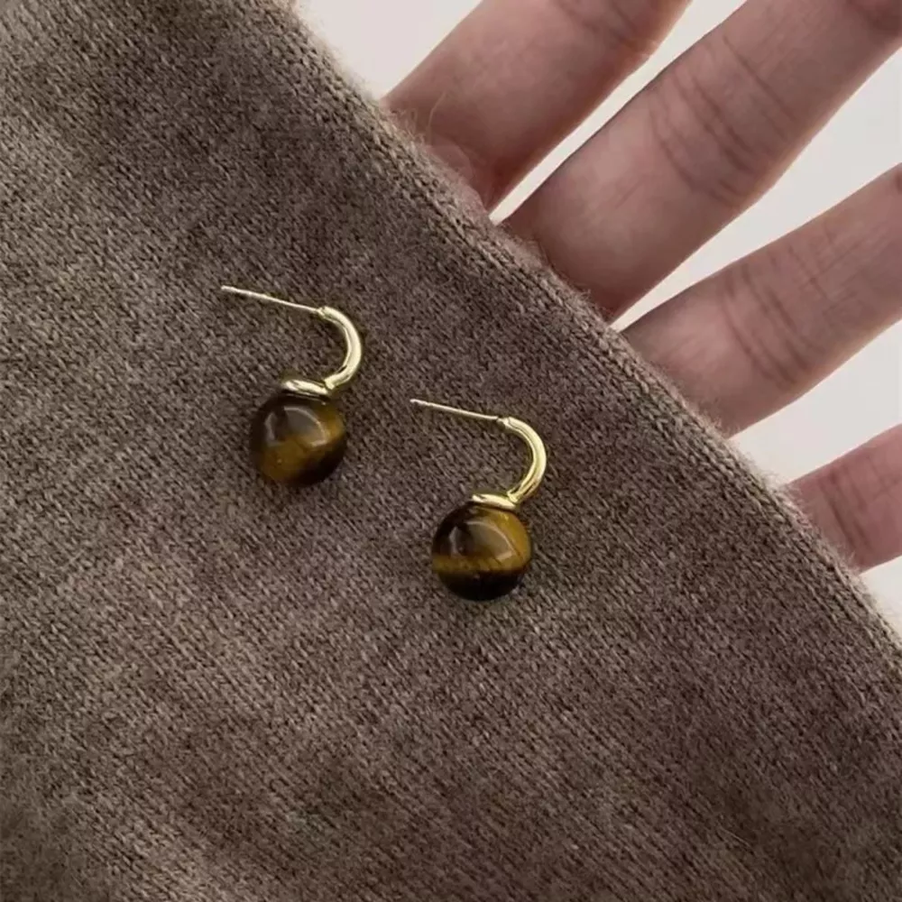 Tiger Eye Ball Drop Earrings, image 2