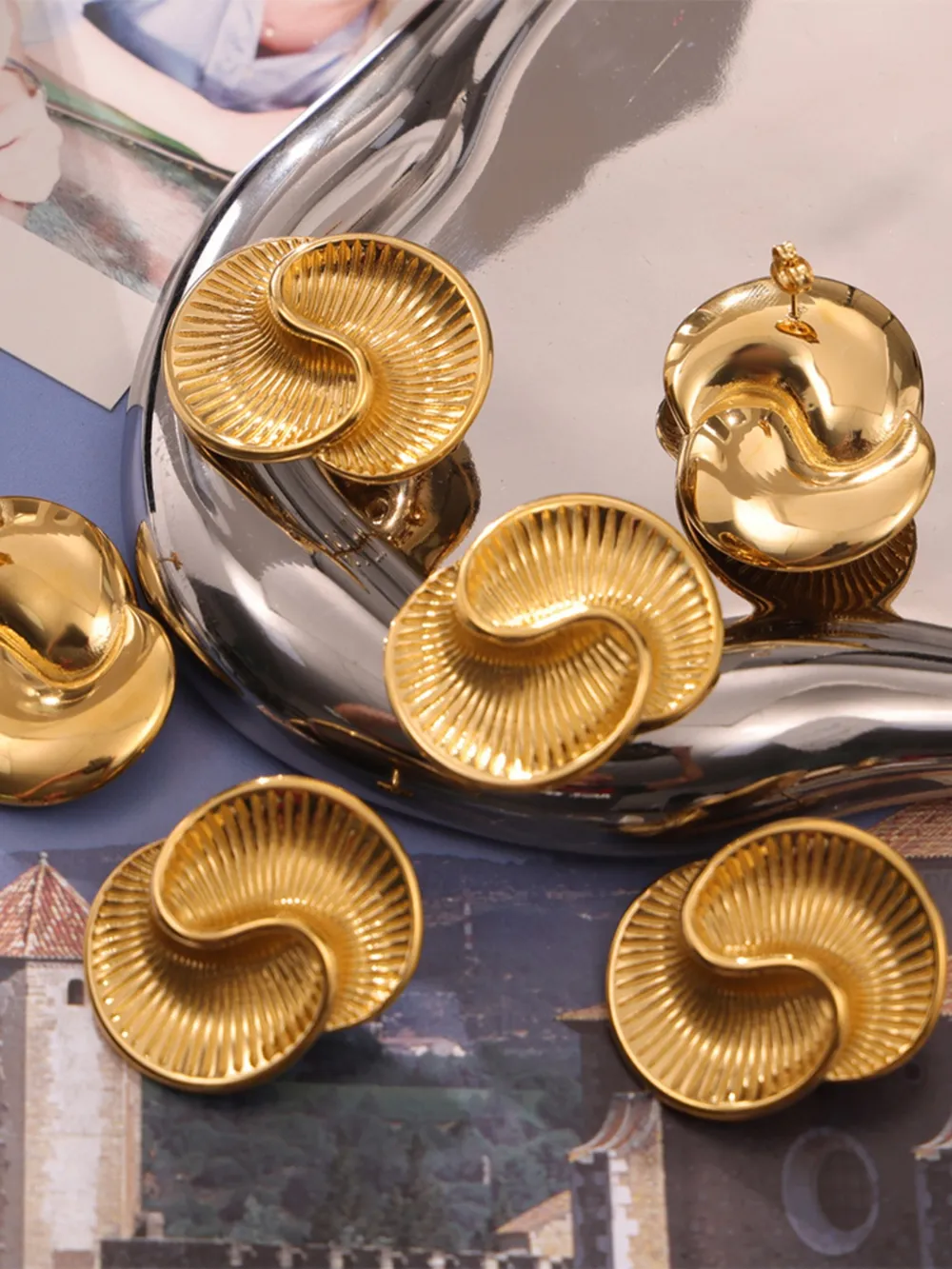 Titanium Steel Spiral Stud Earrings, image 3