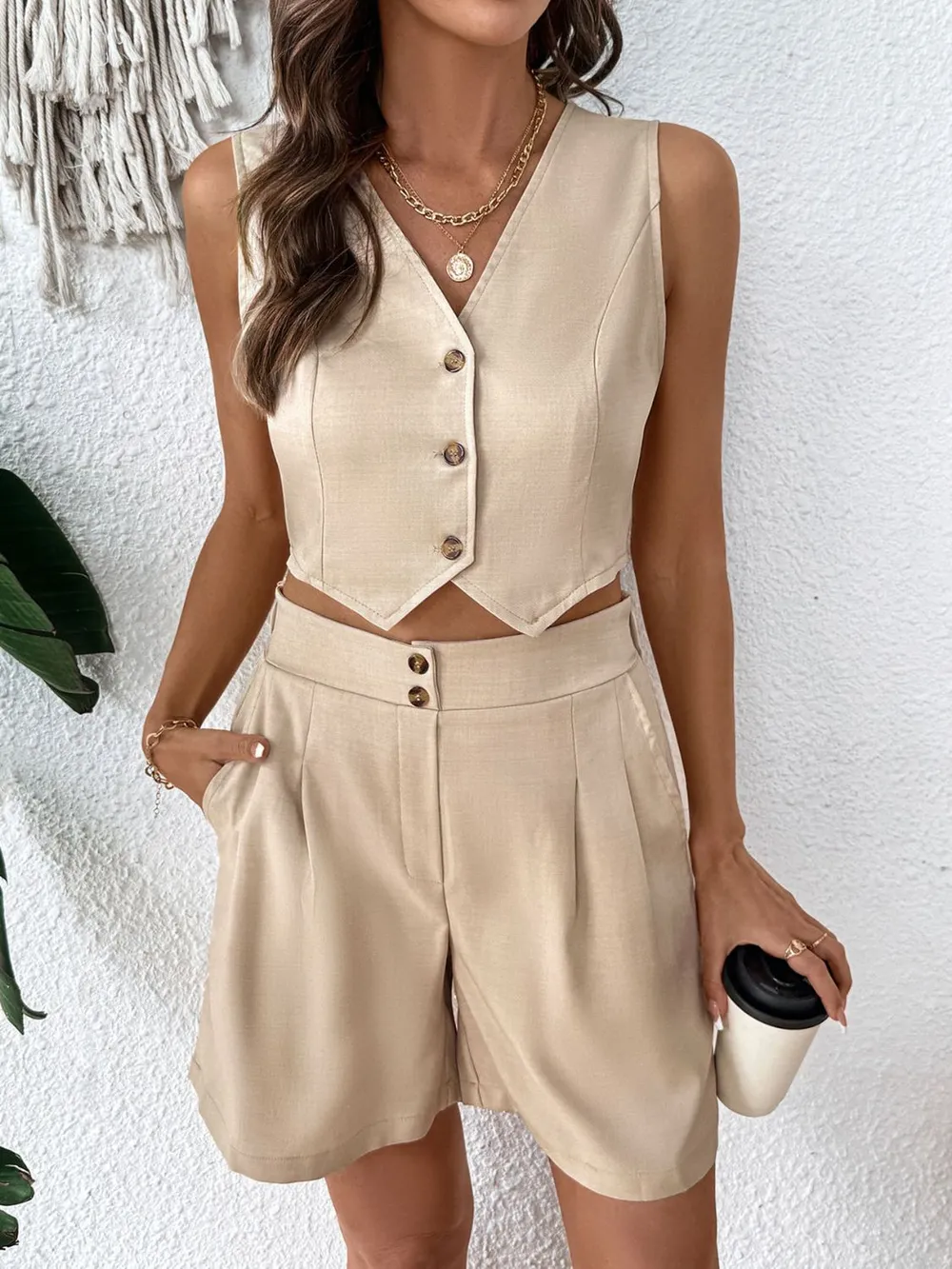V-Neck Vest and Shorts Set