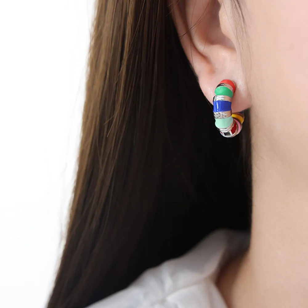 Titanium Steel Enamel Hoop Earrings, image 6