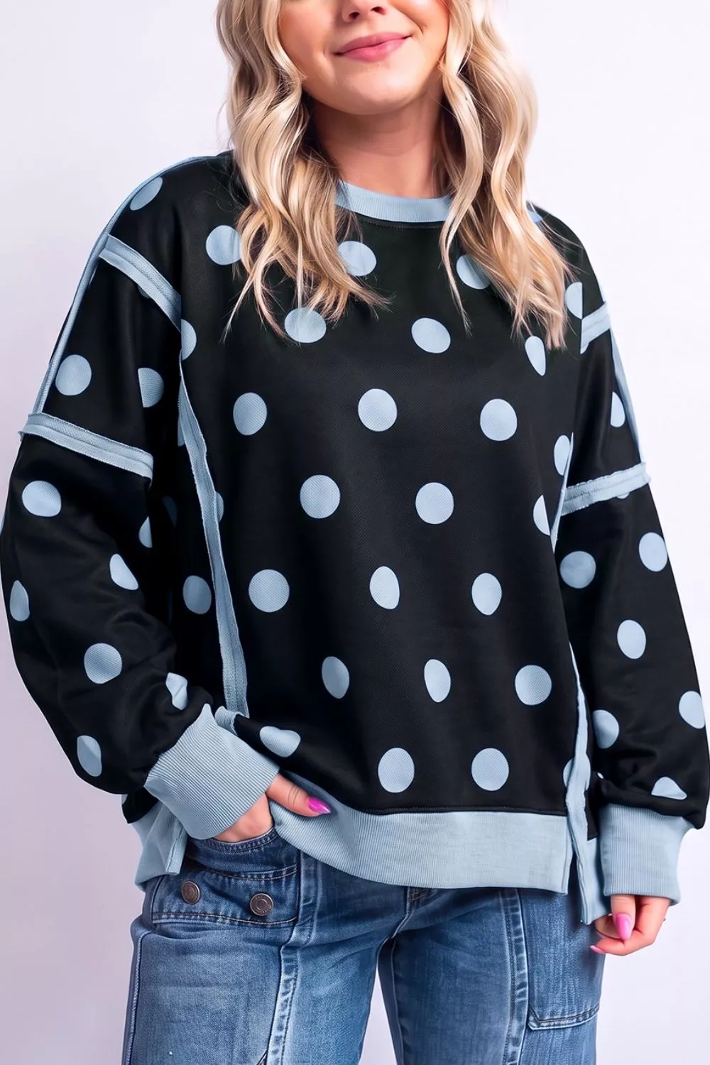 Polka Dot Crew Neck Sweatshirt
