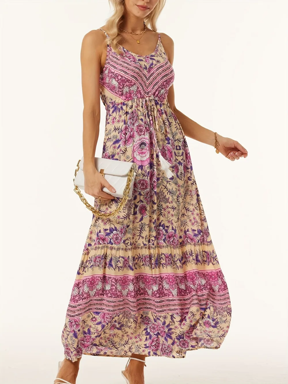 Printed Scoop Neck Midi Cami Dress, image 2