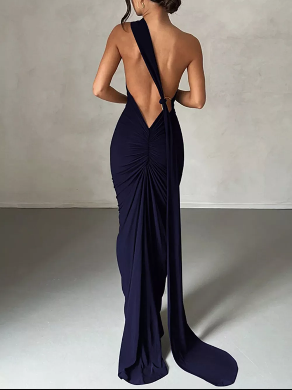 Backless One-Shoulder Ruched Bodycon Maxi Dress, image 6