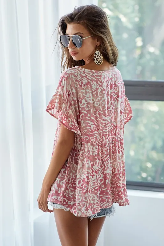 Leopard Print Gauze Woven Flutter Sleeve Blouse, image 4