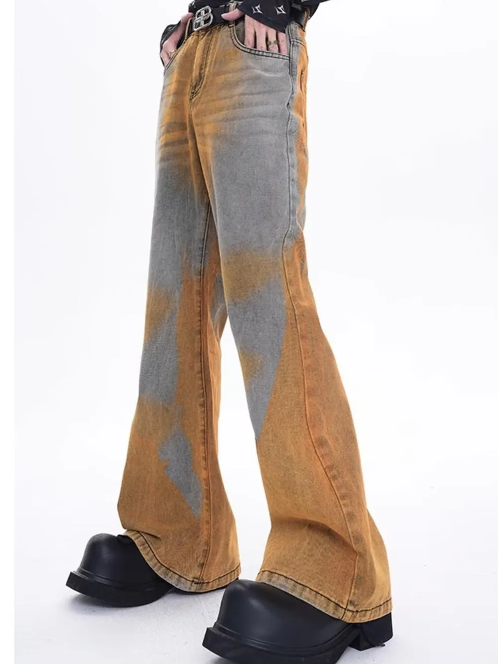 Men's Plus Size Contrast Wide Leg Flare Jeans, image 4