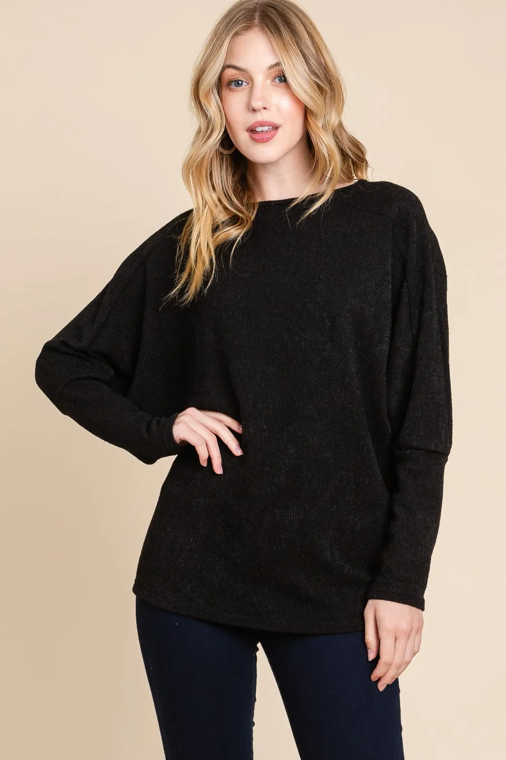 Drop Shoulder Long Sleeve Knit Top, image 3