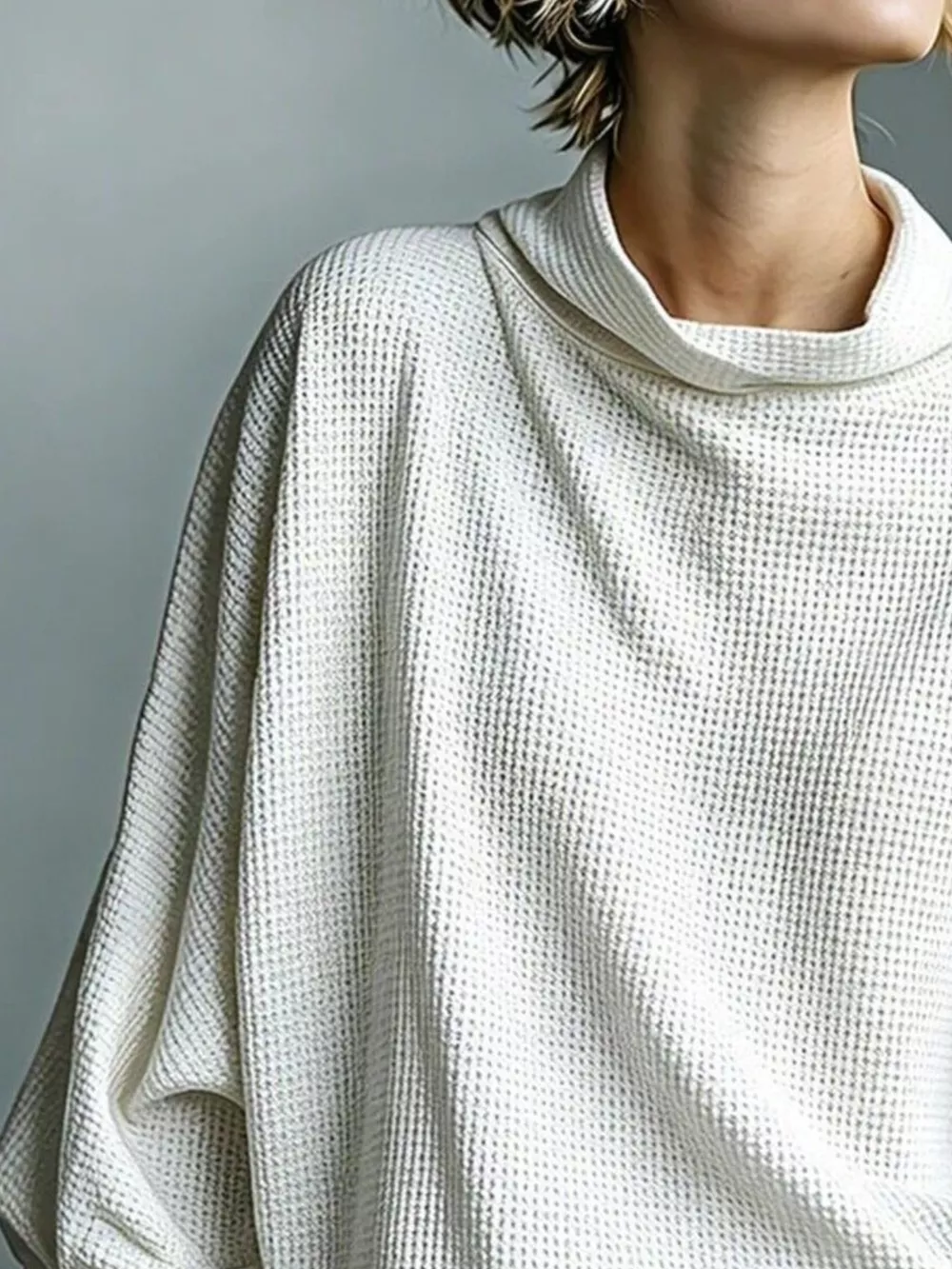 Full Size Oversized Waffle Knit Mock Neck T-Shirt Plus Size, image 4