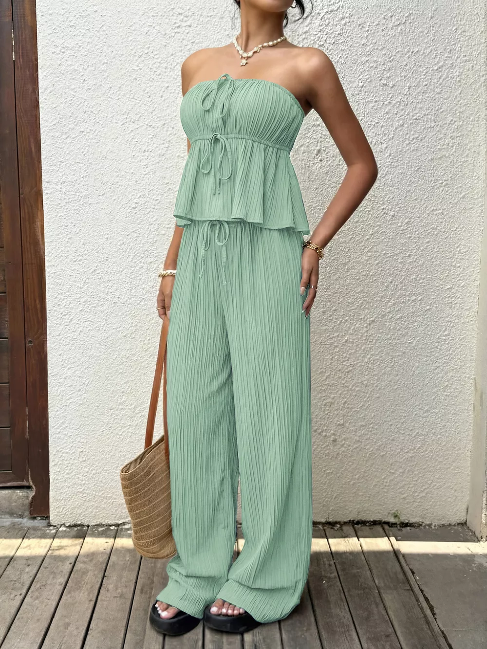 Tube Top and Wide-Leg Pants Set, image 4