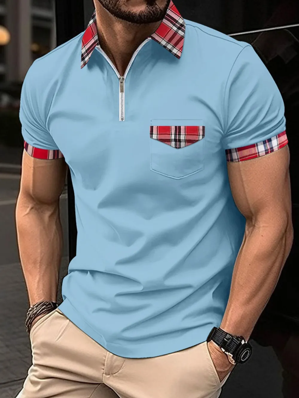 Men's Full Size Zip Collar Short Sleeve Polo Plus Size, image 3