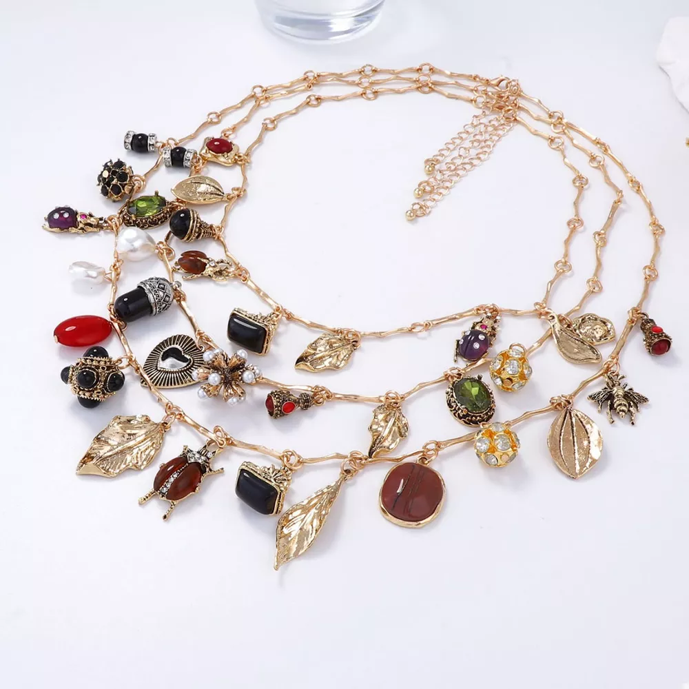 3-Piece 18K Gold-Plated Resin Gemstone Necklace, image 2